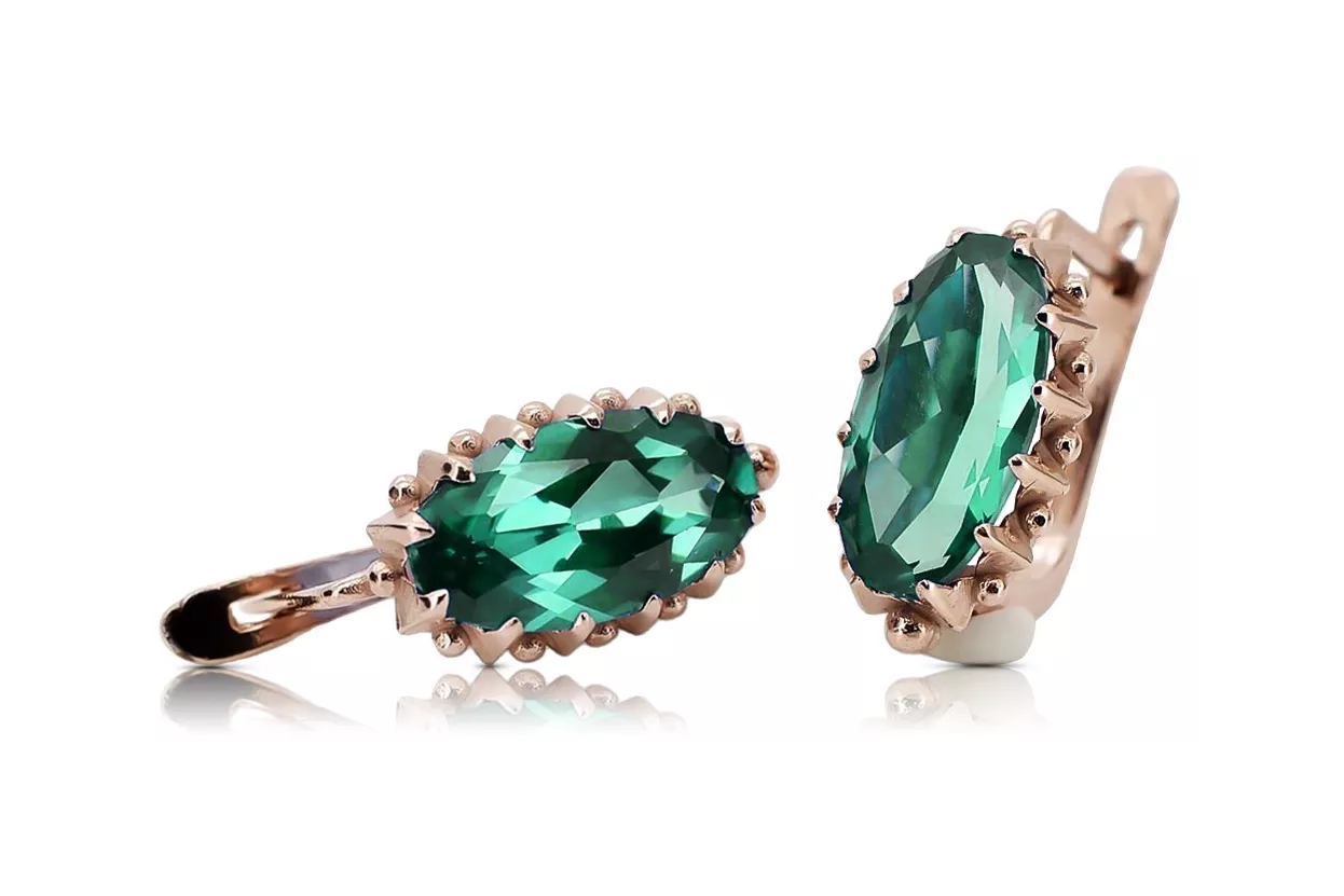 Rosafarbene Smaragd-Ohrringe aus 14 Karat 585er Gold vec174 Vintage