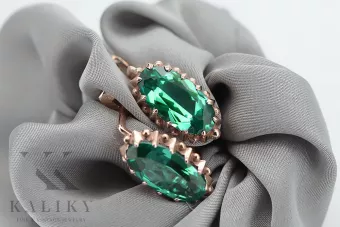 Pendientes de esmeralda de oro rosa rosa 14k 585 vec174 Vintage