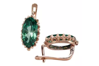 Rose pink 14k 585 gold emerald earrings vec174 Vintage