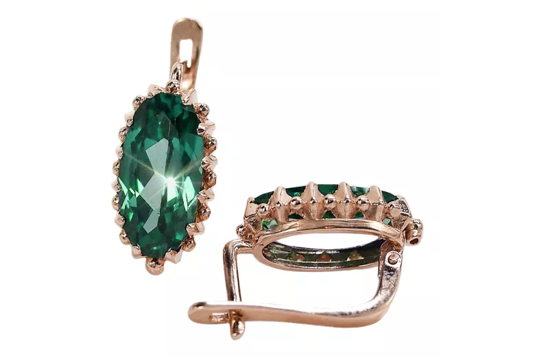 Rose pink 14k 585 gold emerald earrings vec174 Vintage