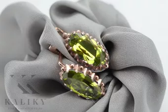 Рожеві сережки з перідотом із золота 14 карат 585 проби vec174 Vintage