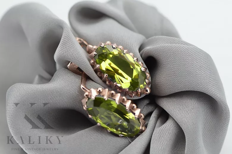 Rose pink 14k 585 gold peridot earrings vec174 Vintage