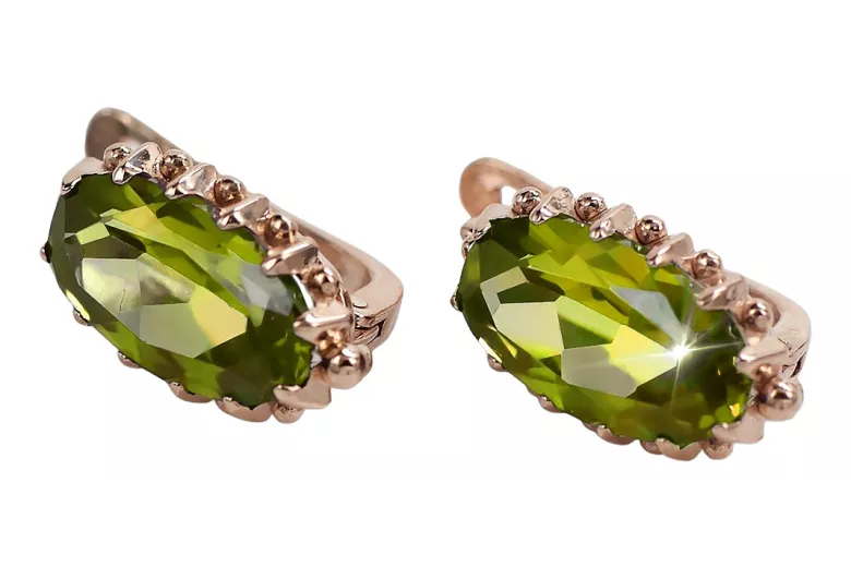 Rose pink 14k 585 gold peridot earrings vec174 Vintage