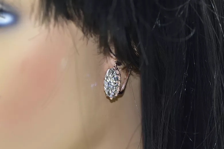 Boucles d'oreilles Rose en or 14 carats 585 et zircon, vec174 Vintage