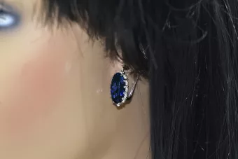 925 rusų sidabriniai auskariai su safiru vec174s Vintage