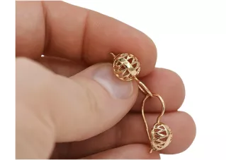 Rosa rusa rosa soviético 14k 585 oro URSS Pendientes de bola vintage ven074