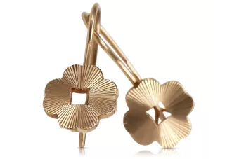 Rosa rusa rosa soviético 14k 585 oro URSS Pendientes de hoja vintage ven077