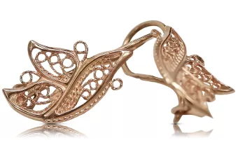 Rosa rusa rosa soviético 14k 585 oro URSS Pendientes de hoja vintage ven104
