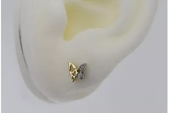 Italian 14k 585 yellow gold crown zircon earrings cec019yw