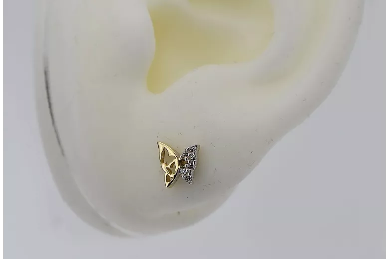 boucles d'oreilles en or 14 carats couronne 585 avec zircons cec019yw