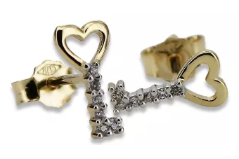 Italian 14k 585 yellow gold key zircon earrings cec020yw