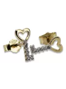Italian 14k 585 yellow gold key zircon earrings cec020yw