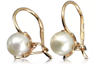 Kolczyki z perłami z różowego 14k 585 złota vepr010 Vintage
