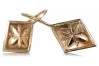 Vintage rose pink 14k 585 gold  Vintage square earrings ven106