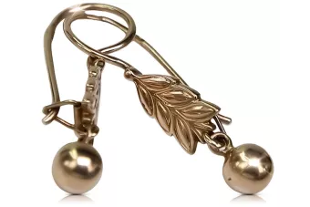 Vintage rose pink 14k 585 gold  Vintage leaf earrings ven107