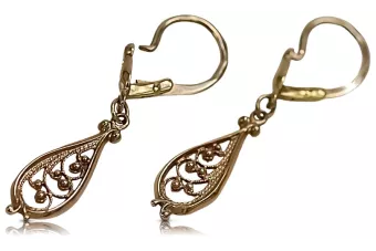 Vintage rose pink 14k 585 gold  Vintage leaf earrings ven110