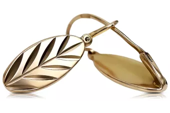 Vintage rose pink 14k 585 gold  Vintage leaf earrings ven116