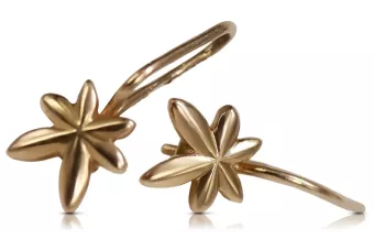 Русская роза розовая Советское золото 14к 585 СССР Винтаж лист серьги ven118