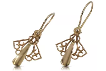 Vintage rose pink 14k 585 gold  Vintage leaf earrings ven127