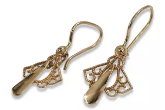 Vintage rose pink 14k 585 gold  Vintage leaf earrings ven127