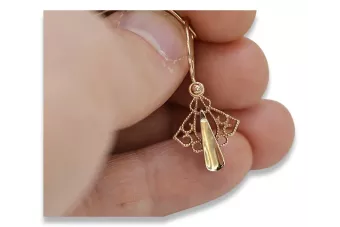 Vintage rose pink 14k 585 gold  Vintage leaf earrings ven127