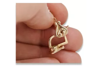 Руска роза розова съветска 14k 585 злато СССР реколта сърдечни обеци ven132