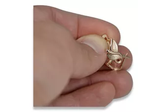 Русская роза розовая Советская 14к 585 золото СССР Винтажные серьги из листьев ven133