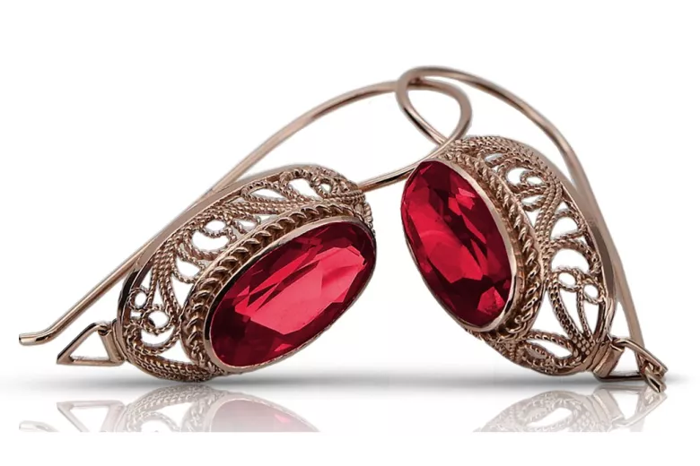 Rose rose 14k 585 boucles d'oreilles Ruby Gold Vec023 Vintage