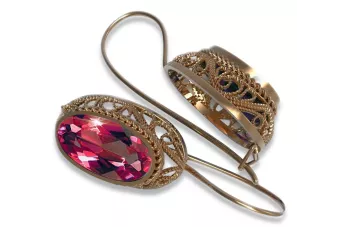 Pendientes de rubí de oro rosa rosa 14k 585 vec023 Vintage