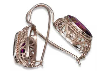 Pendientes de rubí de oro rosa rosa 14k 585 vec023 Vintage