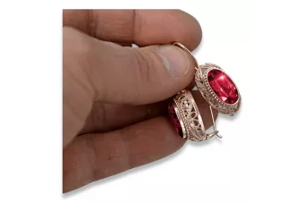 Rožinės raudonos 14k aukso ausinės 585 su rubinu vec023 Vintage