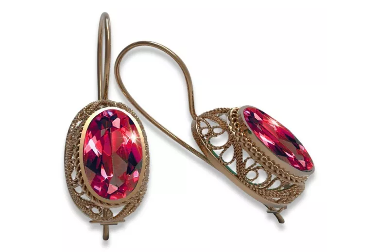 Rose rose 14k 585 boucles d'oreilles Ruby Gold Vec023 Vintage