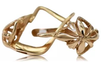 Руска роза розова съветска 14k 585 злато СССР реколта листа обеци ven137