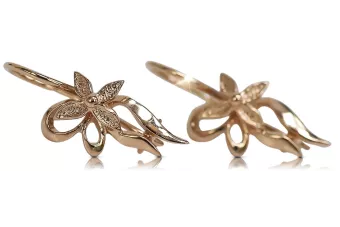 Rose pink 14k 585 gold Vintage flower earrings ven141