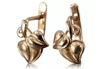 Rosa rusa rosa soviético 14k 585 oro URSS Pendientes de hoja vintage ven142