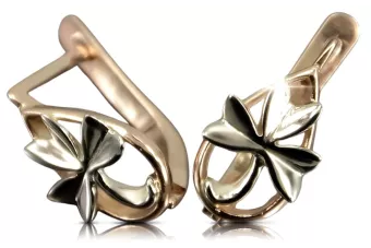 Růže růžová 14k 585 zlatých listů náušnice ven143 ruský sovětský vintage styl
