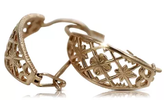 Rosa rusa rosa soviético 14k 585 oro URSS Pendientes vintage calados ven146