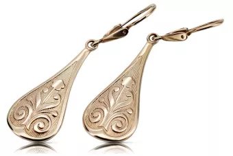 Vintage rose pink 14k 585 gold  Vintage leaf earrings ven147