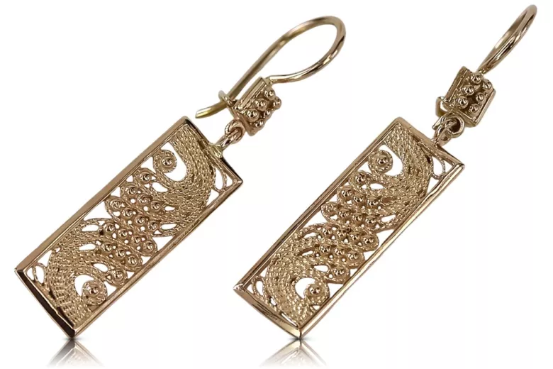 Vintage rose pink 14k 585 gold  Vintage Hanging earrings ven171