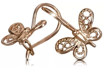 Русская роза розовая Советская 14к 585 золото СССР серьги-бабочки ven173