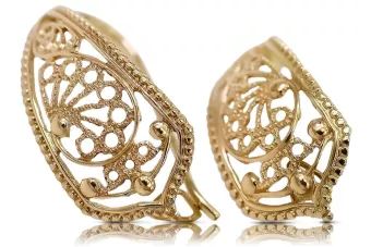 Pendientes en rosa rusa 14k oro 585 flor Vintage ven179