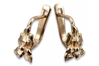 Rosa rusa rosa soviético 14k 585 oro URSS Pendientes de flores vintage ven190