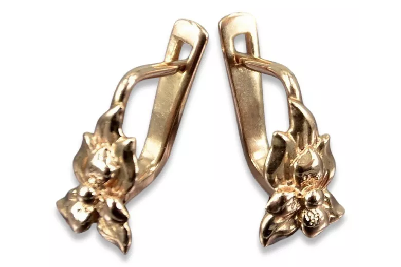 Vintage rose pink 14k 585 gold  Vintage flower earrings ven190