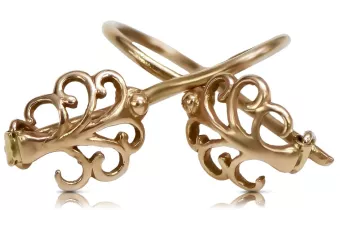 Руска роза розова съветска 14k 585 злато СССР реколта листа обеци ven201