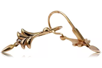 Vintage rose pink 14k 585 gold  Vintage leaf earrings ven209