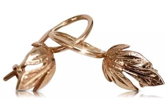 Rosa rusa rosa soviético 14k 585 oro URSS Pendientes de hoja vintage ven210