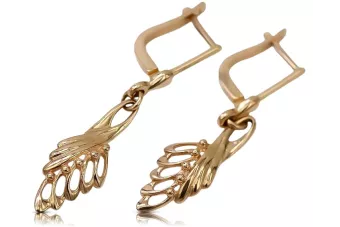 Vintage rose pink 14k 585 gold  Vintage leaf earrings ven215