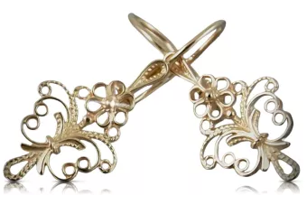 Rosa rusa rosa soviético 14k 585 oro URSS Pendientes de hoja vintage ven224