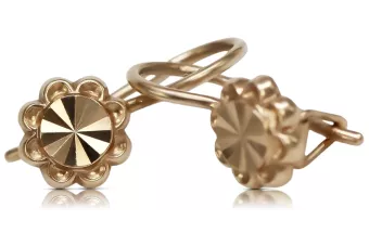Vintage rose pink 14k 585 gold  Vintage flower earrings ven229