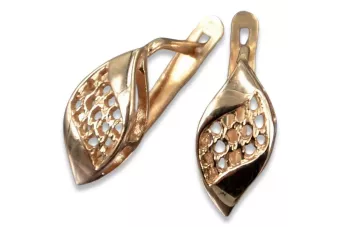 Vintage rose pink 14k 585 gold  Vintage leaf earrings ven231